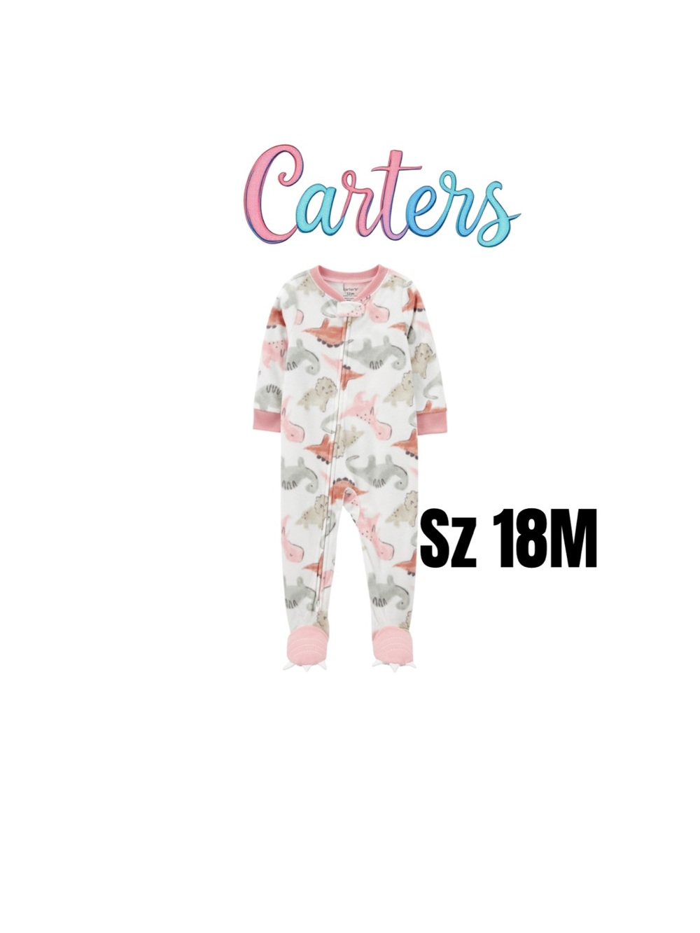 Carter's White Footed One-Piece with Pink and Gray Elephant Print